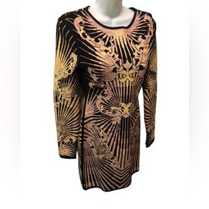 WHBM Metallic Gold Baroque Tunic Dress Black Long Sleeve Size M